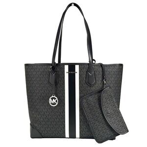NEW Michael Kors Eva Large Stripe Travel Tote Bag Plus Pouch Leather / PVC 